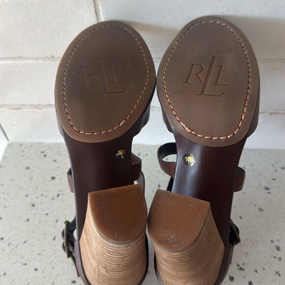 Lauren Ralph Lauren Octavia Brown Strappy Block Heel Sandals Open Toe Size 10 - Picture 8 of 12